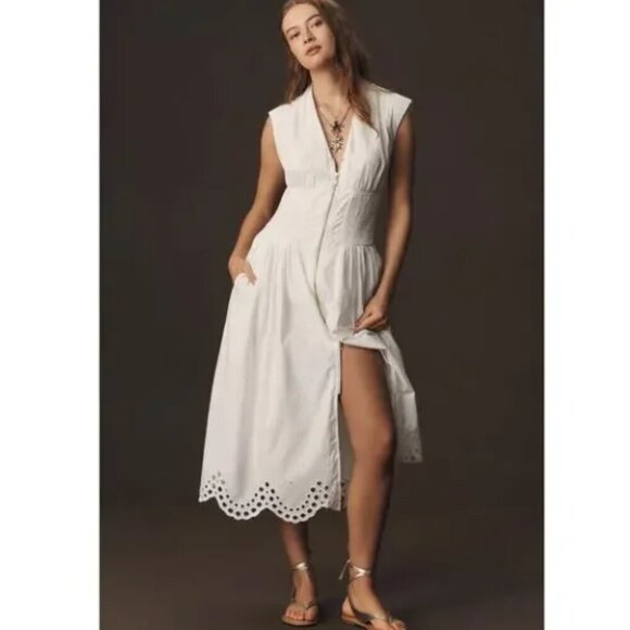 Anthropologie Dresses & Skirts - NWT Anthropologie The Tommie Eyelet Trim Dress White Cap Sleeve Zipper size XL